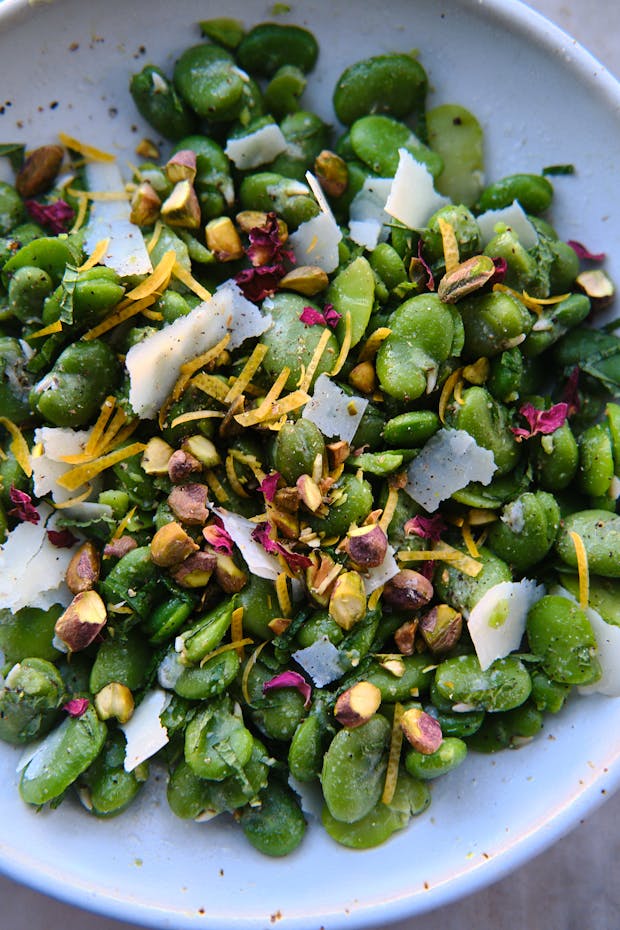 Fava Beans with Mint, Lemon & Pistachios